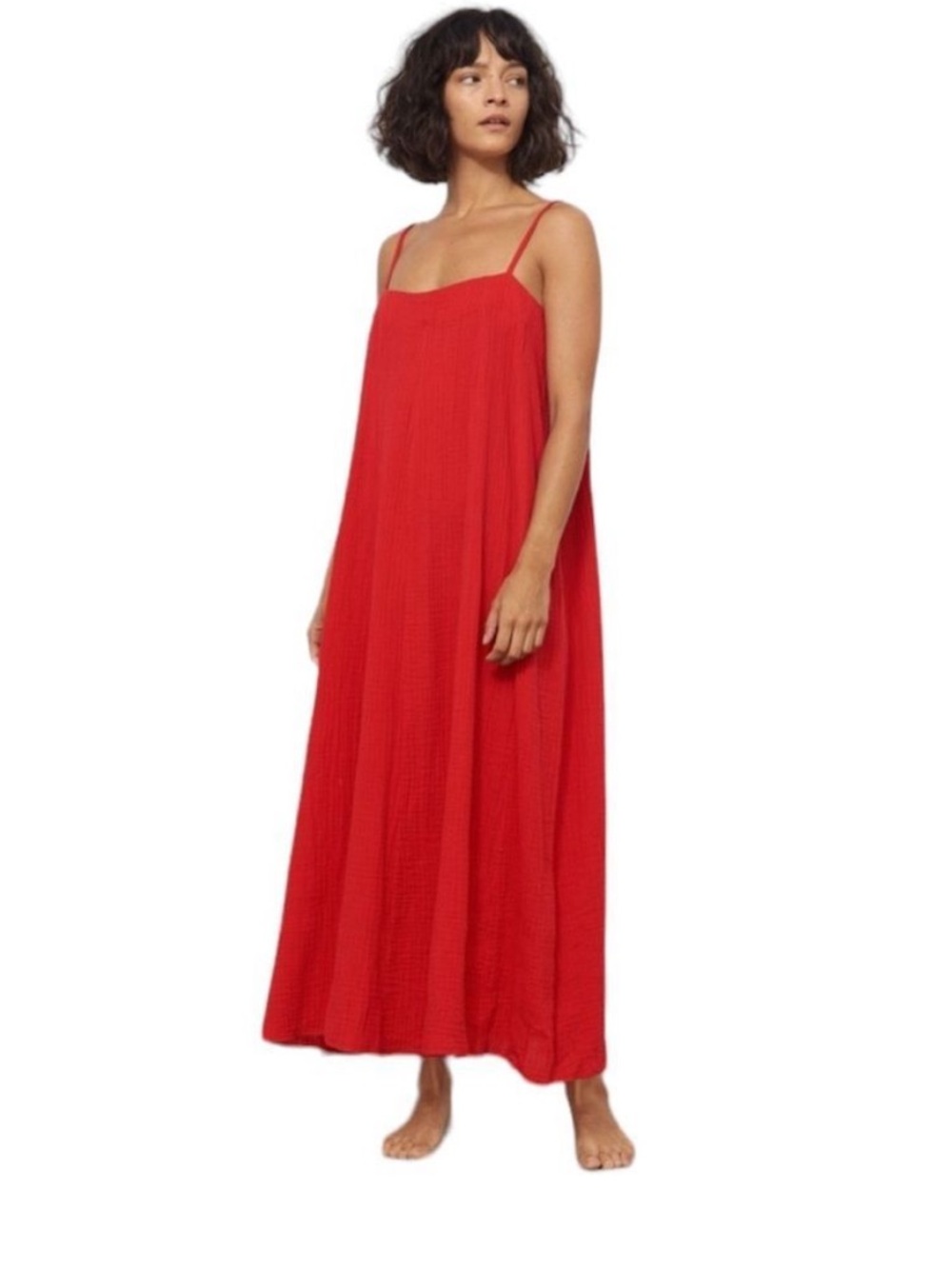 Mara Hoffman Swim Red Organic Cotton Gauzy Belted Cover Up Dress, XL